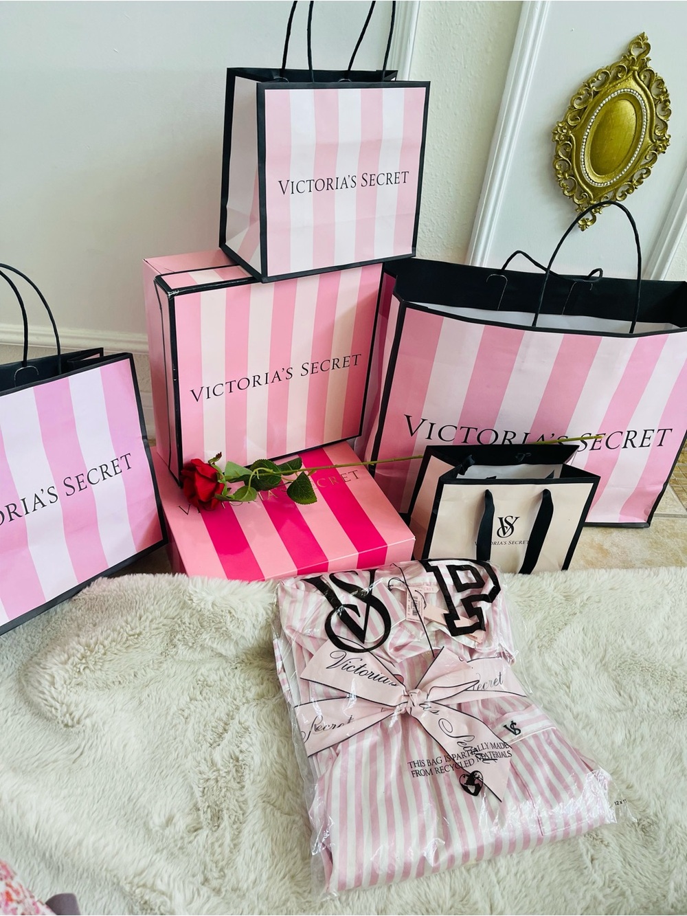 Victoria Secret Iconic Signature Pink Striped Satin Pajama Set - Light Pink - Picture 13 of 15